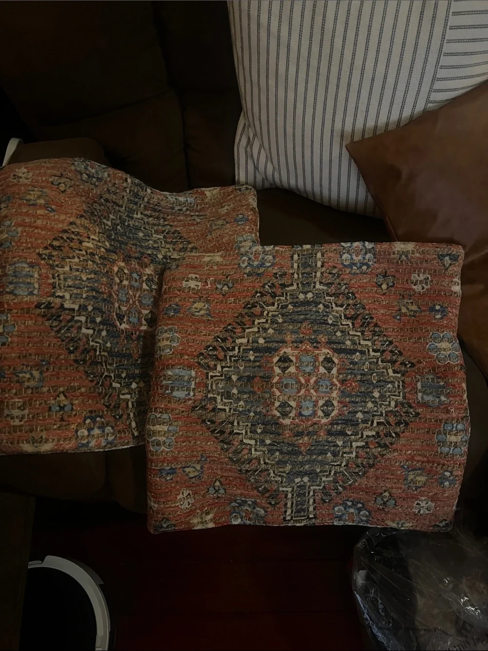 Handcrafted Red and Blue Geometric Throw Pillow Cover - Brand Unspecified